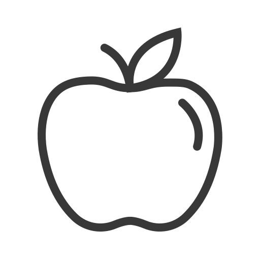 Icono de manzana en negro con fondo transparente.