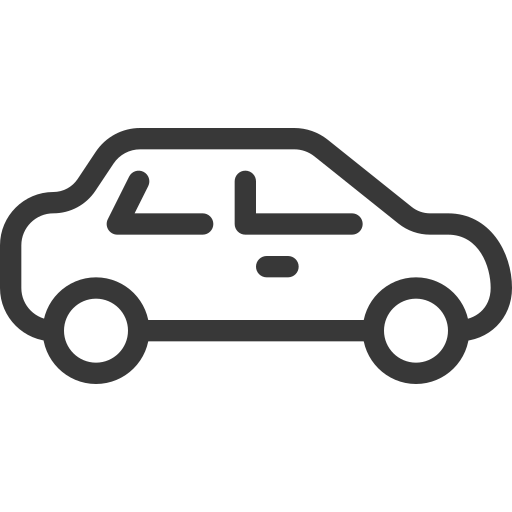 Icono de coche en negro con fondo transparente.